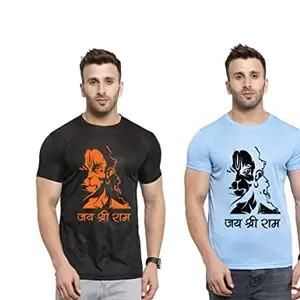 Generic Jai Shree Ram Combo Tshirt for Men Pack of 2 (XX-Large, Black - Light Blue)