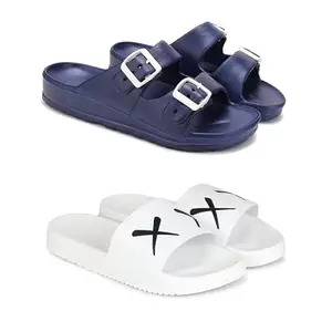 Men's Rover Lightweight Comfortable| Slides|Clogs| Sandals with Adjustable Back Strap for Men Combo(AE)-3116-3024-9 White(Combo(AE)-3116-3029-9_BZ)