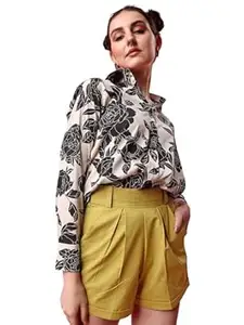 Leriya Fashion Women's Rayon Oversized Fit Top Korean Style Long Sleeve Oversized Button Down| Workwear Top for Office & Casual Wear