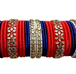Blue jays hub Silk Thread Bangles New kundan Style red Color Set of 22 for Women/Girls (red, 2.8)