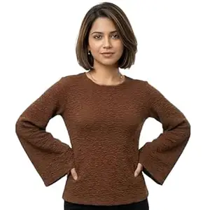 Hava Fashions Women's Top Mini Bell Sleeve Elegant V-Neck Plan Casual Stylish Trendy Tunic Blended Coarded for Girls Party Night Clubbing