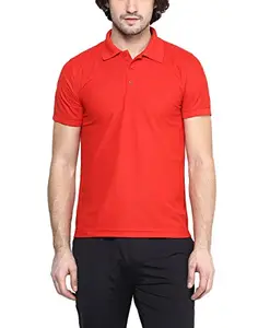 AMERICAN CREW Men's Polyester Polo Collar Red T-Shirt - M (AC483-M)