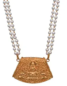 Radha's Creations Alloy 22K Yellow Gold Plated Pendant Pearl Double Line Chain Necklace For Women's & Girl's - Gold No.1013