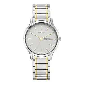 Titan Lagan Quartz Analog with Day and Date White Dial Two Toned Silver and Gold Metal Strap Watch for Men - NT1775BM02
