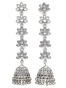 Karatcart Women Oxidised Silver Kundan And Silver Balls Studded Jhumki Earrings