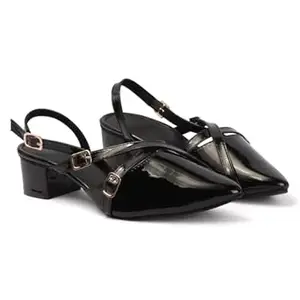 AUSTINE Women Stylish High Heels Sandals | Comfortable Block Heel Slip-On | Fashion Footwear for Women & Girls Black