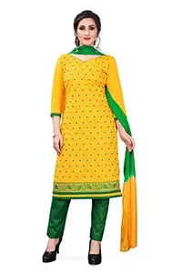 Generic Breva fashion Women's Pure Cotton Batik Jodhpuri Printed Unstitched Salwar Suit Dress Material With Cotton Print Dupatta (N1_Siya_Yellow Pista)