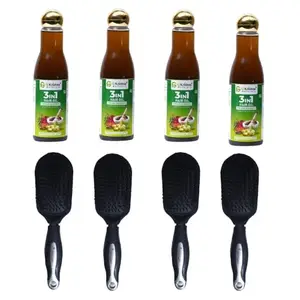 G Krishna Naturals Combo Pack of Small Paddle Hair Brush Silver Black & 3 in 1 Hair Oil for Women & Men | Wood Kangi and Hair Oil for Natural Hair Growth(Pack of 4 Each)(GKNPC4-17)