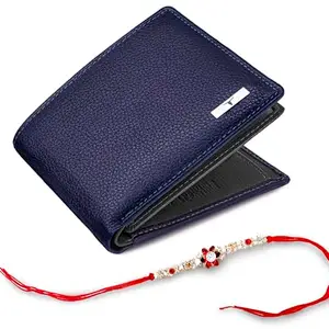 URBAN FOREST Rakhi Gift Hamper for Brother - Blue/Grey Men's Leather Wallet and Rakhi Combo Gift Set for Brother - 4530R
