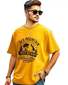 Enitor Men Oversized Printed Half Sleeve Round Neck T-Shirts Mustard