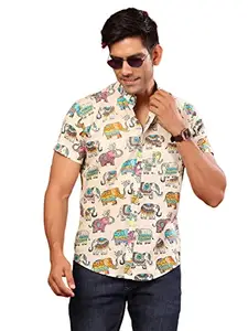 Tistabene Multicolor Elephant Print Half Sleeves Shirt (Medium)