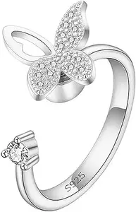 Karishma Kreations Exclusive Latest Fashion Collection Stainless Steel and Cubic Zirconia Butterfly Open Ring for Women & Girls