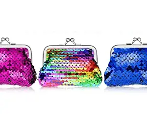 Myriad Sequin Sippi Coin Purse Embroidery Pouch Candy Bead Coin Purse Kiss Lock Material Kit Embroidery Bags Purse Wallet Handbag Pack of 3 (9 x 7 CM)