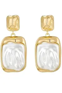 SubhagAlankar Western Stylish Gold Playted Rectangular Pearl Drop Earring For Women And Girls