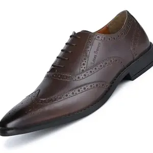 LOUIS STITCH Formal Shoes for Men - Handcrafted Wingtip Brogue Leather - Lace-Up Style Shoe for Business, Party,Casual - Brunette Brown, UK Size 8 (NRXBGBB-)