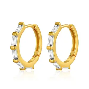 Aaishwarya Retro Chic Small Huggie Earrings with white Zircon, Copper- 18K Gold Plated for Women & girls