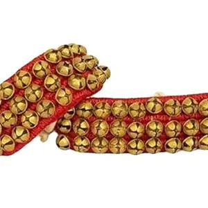 PRANCHI ARTWARE Ghungroo Anklets Set 3 Line Red Padded Kathak Dancing Ghungroo 30+30 Dancing Total 60 Bell Anklet Pair Indian Classical Dancers Musical Instrument Bharatnatayam Ghungru