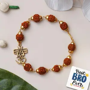 eCraftIndia Om Trishul Rudraksha Bracelet Rakhis, Best Bro Ever Fridge Magnet with Roli Chawal Pack - Rakhis for Brother, Bhabhi, Kids