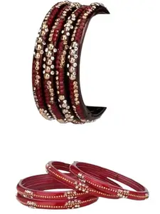 1st Time Modern Bangles/Kada Set- Perfect For Party, Wedding, Celebrations And Functions, Combo Of 2 Set, Each Set In Set 4 Bangles, Mahroon And Red - B153