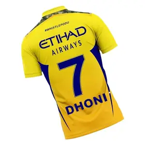 Men Polyester Regular Fit Sports Cricket Official New CSK Dhoni 7 Jersey T-Shirt 2024 (4XL, Yellow)