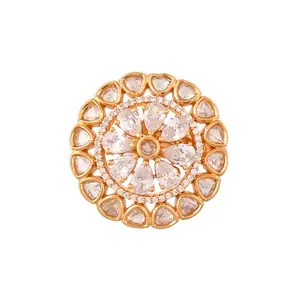 VOYLLA Kundan Opulance Chandra’S Bloom Ring |Women Statement Rings|Gold Rings For Women|Kundan Rings|Gift For Her|Women Gifts|Gift For Valentine|Valentine Gifts|Raksha Bandhan Gifts|Gift For Sister