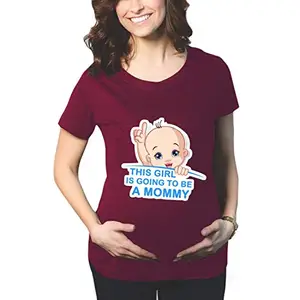 TheYaYaCafe Mothers Day This Girl is Going to Be Mommy Women's Pregnancy Maternity T-Shirt Top Tee Round Neck Half Sleeves - Maroon Large