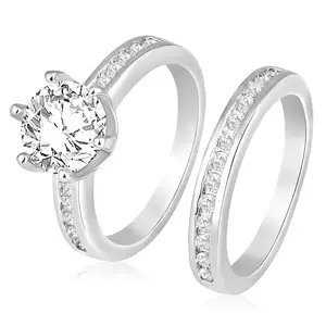 Peora Silver Plated Cubic Zirconia Studded Solitaire & Eternity Finger Ring Set Engagement Anniversary Jewellery Gift For Women & Girls, Size_7