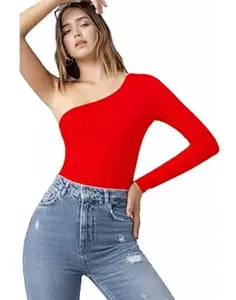 Fashion Passion India Women's One Shoulder Top | Women’s Solid Ribbed Stretchable Sleeveless Top/T-Shirt for Casual | Latest Stylish Women Top for Summer