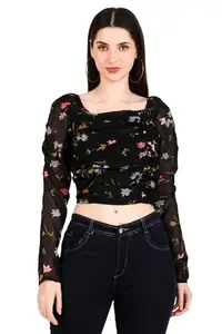 Beautiful Floral Print Blouse with Ruffle Sleeves, Women's Top (Large)