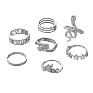 Jewels Galaxy Jewellery For Women Silver Plated Snake inspired Stackable Rings Set of 7 (JG-PC-RNGA-2710)