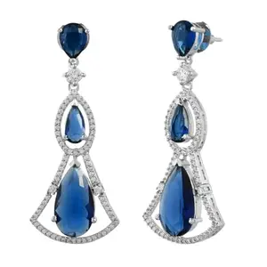 Voylla Sparkling Elegance Radiant Blue American Diamond Dangler Earrings|Dangler Earrings For Women|American Diamond Earrings For Women|Long Earrings For Women|Gift For Her|Gift For Sister|