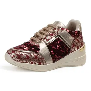 Vendoz Women Wedding & Party High Heel Sneakers I Cushioned Insole I Glittery & Embellished Bridal Wear I Lightweight and Stylish Shoes for Girls CNV7055MR-39 Maroon