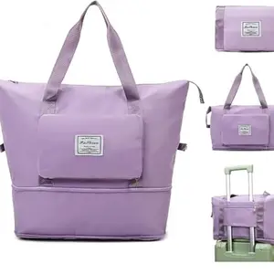 BELENZO Oxford Fabric Large Capacity Travel Bag, Foldable Travel Bag, Expandable Travel Duffel Bag, Collapsible Waterproof Large Capacity Travel Handbag, Overnight Bag for Women (Purple)