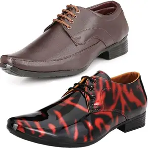 Vitoria Derby Shoes for Men | Shoes for Men with PU Sole | Comfortable & Lightweight |Durable & Trendy Design | Color : Multicolor | Size : 8 VTR_101BkRd_VTR_1004Brwn_2S_8