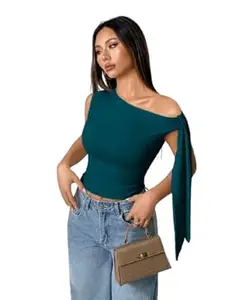 TIVANTE Solid One Shoulder Top for Women Stylish Western | Sleeveless top for Women | Korean top | Crop top for Woman