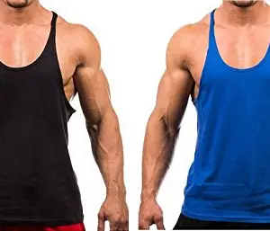 THE BLAZZE Men's Blank Stringer Y Back Bodybuilding Gym Tank Tops Pack of 2 (XXL, Black+Royal Blue)