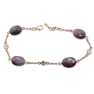 SILCASA Ruby Zoisite Crystal Quartz 925 Sterling Silver Gemstone Chain Bracelet Fashion Jewelry For Women Rose Gold Plated 7.5 Inches