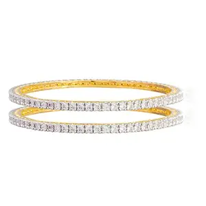 Shining Jewel - By Shivansh Shining Jewel 24K Gold Plated American Diamond CZ Solitaire Bangles for Women (SJ_3001_S)