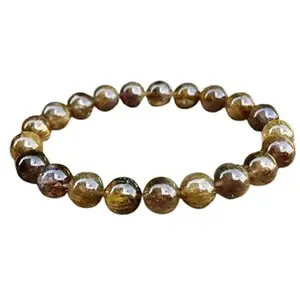 RRJEWELZ 8mm Natural Gemstone Cacoxenite Quartz Round shape Smooth cut beads 7 inch stretchable bracelet for women. | STBR_RR_W_02467