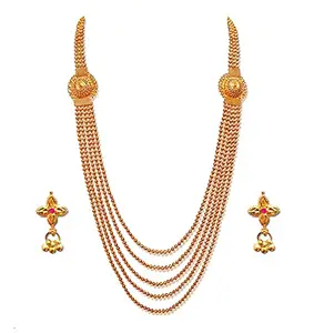 Set of 2 Traditional Gold Plated Wedding Jewellery Long Necklace Set for Women Classy Traditional Thushi Festive Bridal Wear Jewellery Set for Women Stylish
