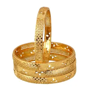 Lucky Jewellery 18k One Gram Gold Plated Traditional Designer Bangles | 2 Pair Bangle Bracelets & Kada Set for Women & Girls | Elegant Wedding & Regular Wear - Pack of 4 (381-K1BG-2126-4-210)