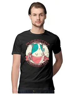 ALLEN BLACK Men's Regular Fit T-Shirt 'Purrrfect' Combination - Coffee & Cats 100% Cotton T-Shirt Black_Purrrfect-Black 4XL Men Round_