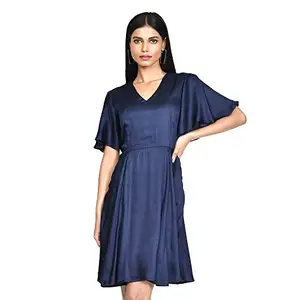 Zink London Women's Blue Solid A-Line Short Dress