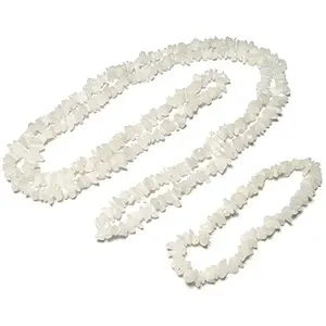 Nature's Crest White Aventurine Natural Stone Tumbled Chip Necklace 32" & Bracelet Set Gemstone for Vastu Healing Mediation Reiki & Pooja