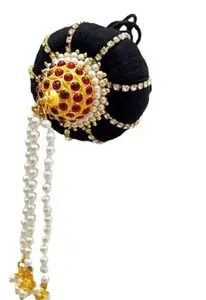 Andal Kondai Full Red With White Kempstones With Decorative Hair Ring Ethnic Hair Accessory For Bridal, Bharatanatyam Traditional Hair Styal (AD:00130)