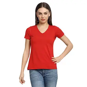 Rute Women Red Half Sleeves V-Neck Tshirts