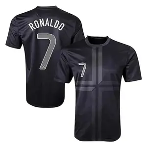 Sports New Soccer Football Portug Boys Black Jersey Ronaldo 7 Home Kit Jeresy T-Shirt 2023/24 (Men,Boys,Kids)(12-13Years)
