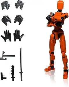 HATCHMATIC Titan Action Figure Robot, 3D Printed Multi-Jointed Robots, Multiple Accessories, Printed Lucky Action Figure, Desktop Decorations, T13 Action Figure (Orange)