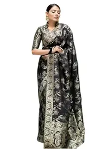 Shasmi Women's Banarasi Saree Pure Kanjivaram Silk Soft new ladies 2026 Design Wear Pattu Sarees Latest Cotton Party Sari collections With Blouse Piece for Wedding sadi (P-196)