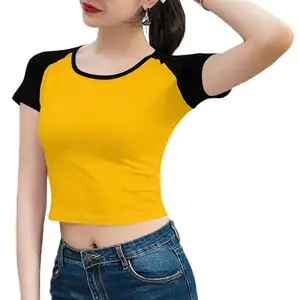 THE BLAZZE 1362 Women's Regular Round Neck Ragalan Sleeve Dry Fit Jersy Workout Crop Top Gym Sports Top for Women(M,Color_03)